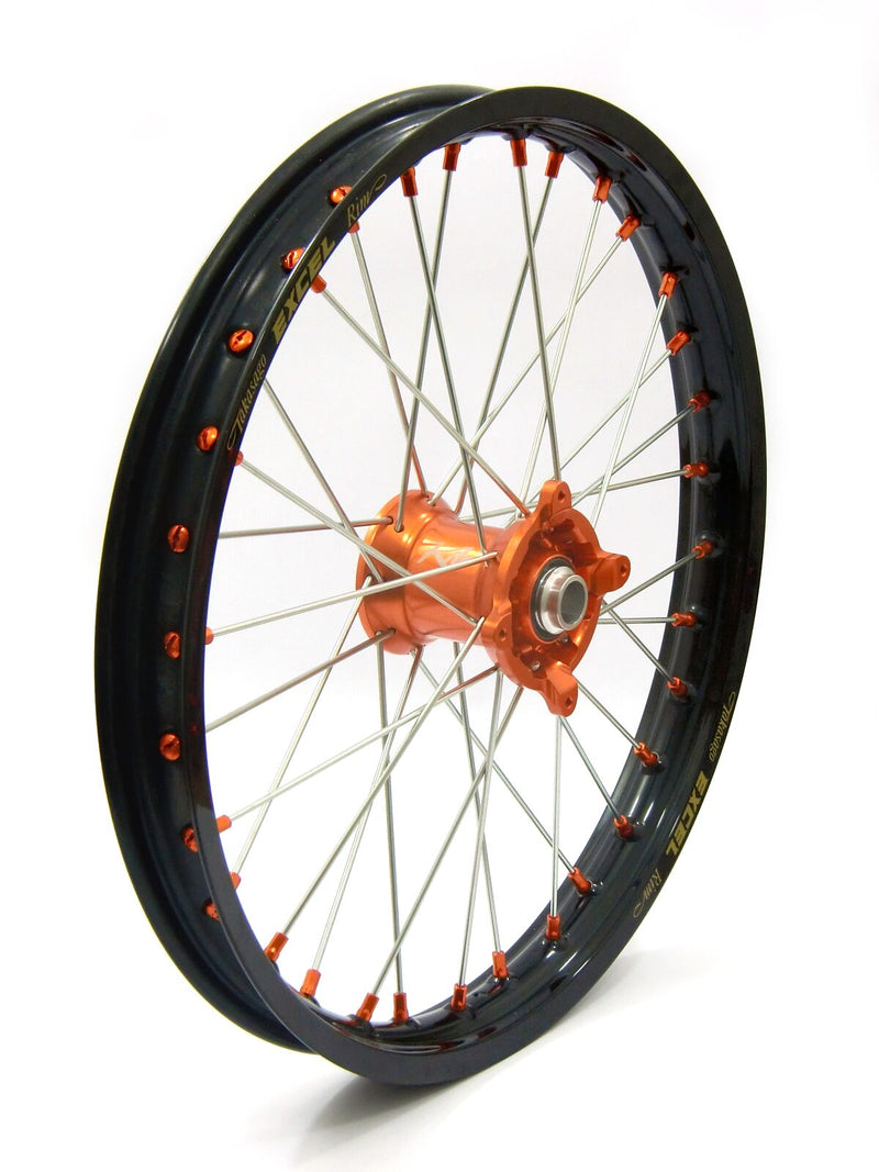 Elite MX-EN Wheel Silver Spokes Black / Orange Hub / Silver For Gas Gas MC 125 2021-2024 - 21 Inch