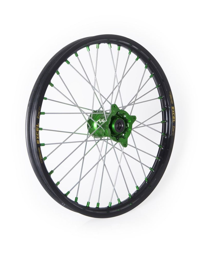 Elite MX-EN Wheel Silver Spokes Black / Green Hub / Silver For Kawasaki KX 250 2021-2024 - 1.60 Inch