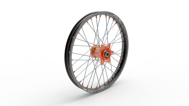 Elite MX-EN Wheel A60 Silver Spokes Black / Orange / Silver For Gas Gas MC 125 2021-2024 - 21 Inch X 1.60 Inch