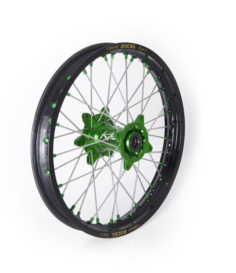 Elite MX-EN Wheel Silver Spokes Black / Green Hub / Silver For Kawasaki KX 125 M 2003-2007 - 2.15 Inch