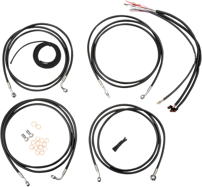 Complete Black Vinyl Braided Handlebar Cable/Brake Line Kit Black / Clear-Coated / Natural For Harley Davidson FLHR 1690 ABS