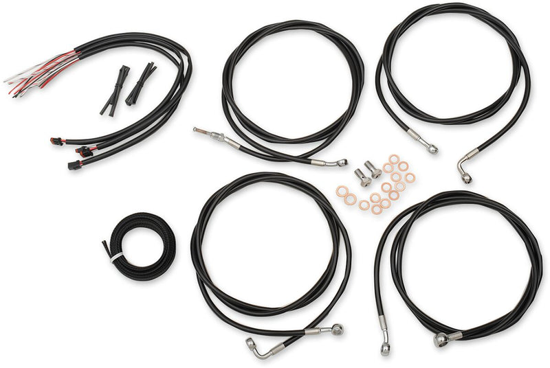 Complete Black Vinyl Braided Handlebar Cable/Brake Line Kit Black / Clear-Coated / Natural For Harley Davidson FLHR 1750 ABS - 30.5 CM - 35.5 CM