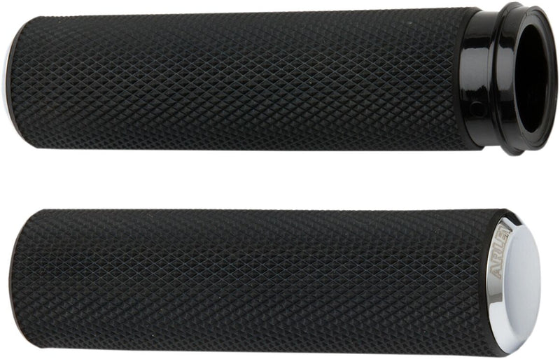 Knurled Grips Black / Chrome For Harley Davidson FL 1200 - 25.4 MM