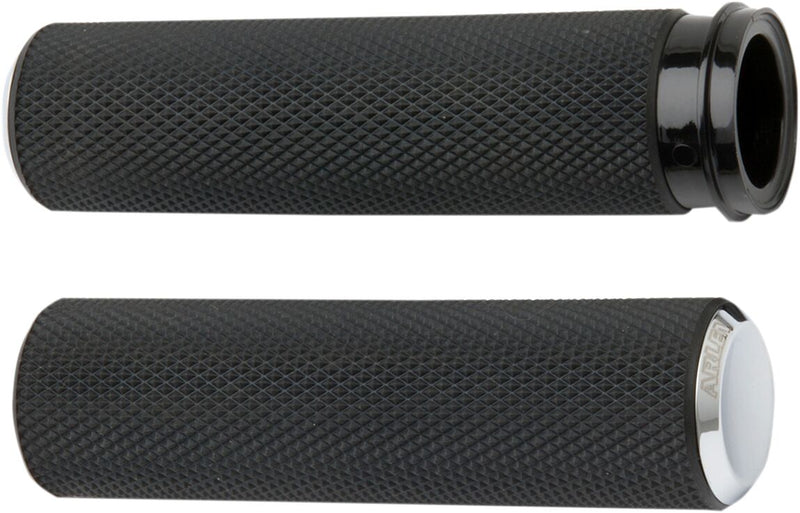 Knurled Grips Black / Chrome For Harley Davidson FLDE 1750 ABS - 25.4 MM