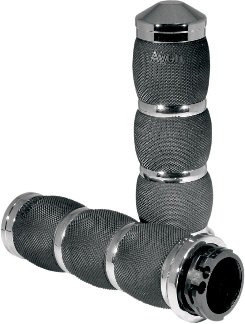 3-Ring Air Cushioned Grips Black / Chrome For Harley Davidson FLD 1690 2012-13 - 12.7 CM