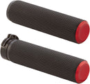 Knurled Grips Black / Red For Harley Davidson FL 1200 - 25.4 MM