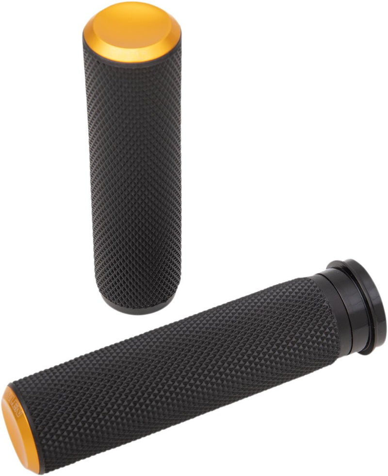 Knurled Grips Black / Gold For Harley Davidson FLD 1690 - 25.4 MM