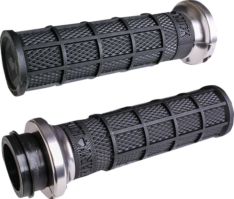 Hart-Luck Signature V-Twin Lock-On Grips Anodized / Black / Silver For Harley Davidson FLD 1690 2012-2013 - 25.4 MM