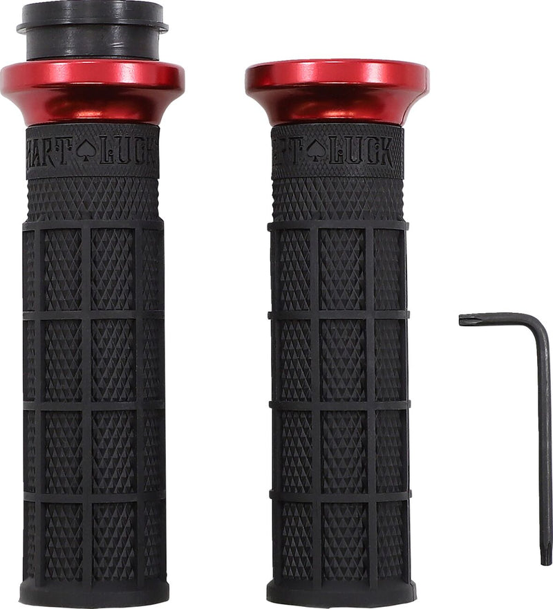Hart-Luck Signature V-Twin Lock-On Grips Anodized / Black / Red For Harley Davidson FLDE 1750 ABS 2018-2020 - 25.4 MM