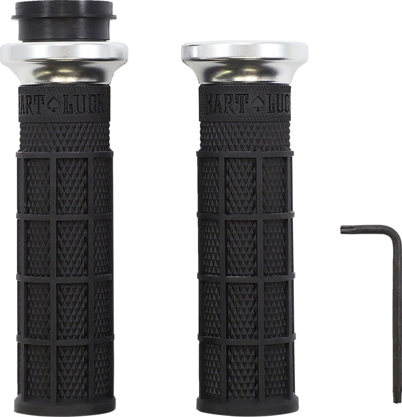 Hart-Luck Signature V-Twin Lock-On Grips Anodized / Black / Silver For Harley Davidson FLDE 1750 ABS 2018-2020 - 25.4 MM