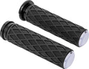 Diamond Grips Black / Chrome For Harley Davidson FLD 1690 - 25.4 MM