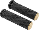 Diamond Grips Black / Brass For Harley Davidson FLD 1690 - 25.4 MM