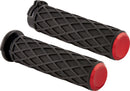 Diamond Grips Black / Red For Harley Davidson FLD 1690 - 25.4 MM