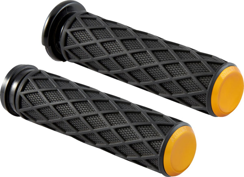 Diamond Grips Black / Gold For Harley Davidson FLDE 1750 ABS - 25.4 MM
