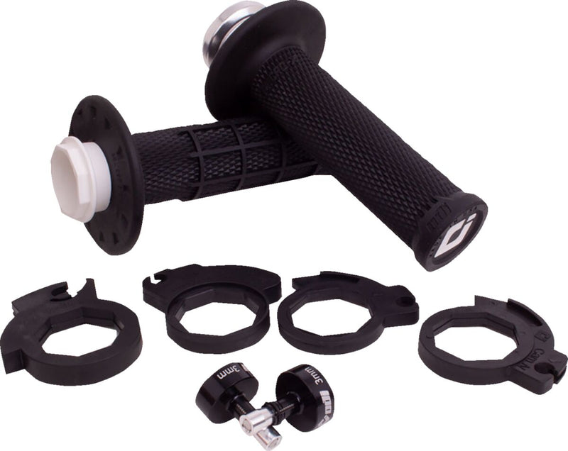 Micro-X Half-Waffle v2 Lock-On Grips Black / Flat / Silver For Cobra Moto CX 50 FWE 2016-2020 - 22 MM