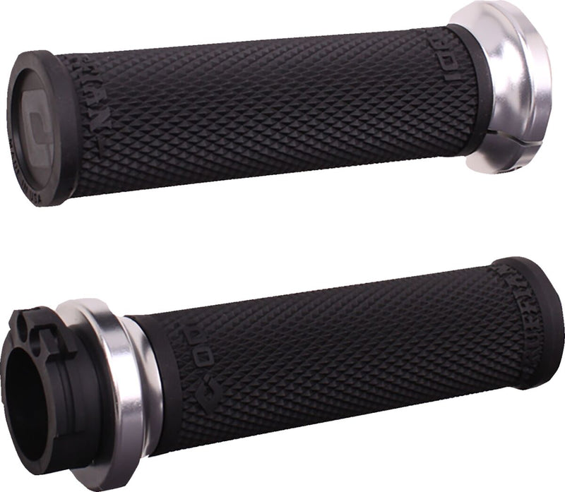 Ruffian Lock-On Street Grips Black / Flat / Polished / Silver For Harley Davidson FLD 1690 2012-2013 - 25.4 MM
