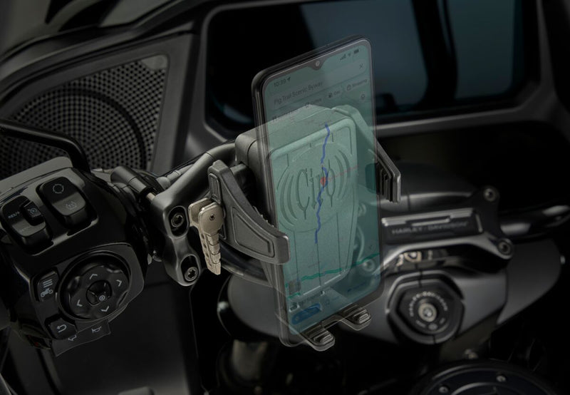 Gen 2 Cybercharger Phone Holder Black / Flat For Harley Davidson FLD 1690 2012-2013