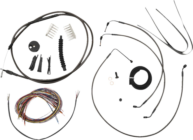 Complete Midnight Braided 13 Inch Handlebar Cable/Brake Line Kit Black / Clear-Coated / Natural For Harley Davidson FLDE 1750 ABS