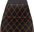 Lattice Stitch Step-Up Seat Black / Orange For Harley Davidson FLH 1868 ABS - 30.5 CM