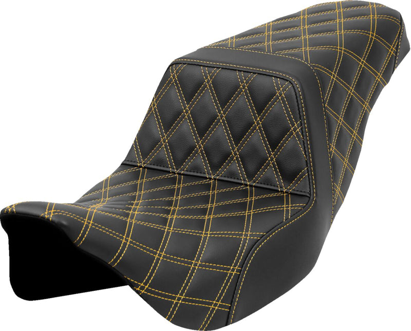Lattice Stitch Step-Up Seat Black / Gold For Harley Davidson FLH 1868 ABS - 76 CM