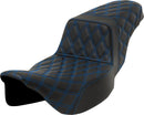 Lattice Stitch Step-Up Seat Black / Blue For Harley Davidson FLHR 1584 - 30.5 CM
