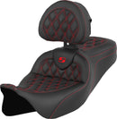 Roadsofa™ Lattice Stitch Seat Black / Red For Harley Davidson FLHR 1584 - 78.5 CM