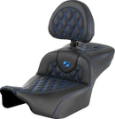 Roadsofa™ Extended Reach Seat Black / Blue For Harley Davidson FLHX 1923 ABS - 44.5 CM