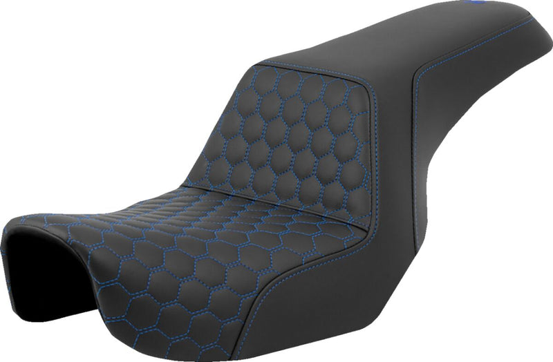 Honeycomb Step-Up Seat Black / Blue For Harley Davidson FLD 1690 - 33 CM