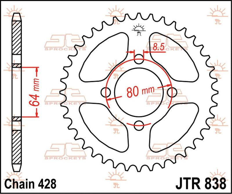 Rear Sprocket Steel Natural For Yamaha RD 125 1974-1976 - 38T