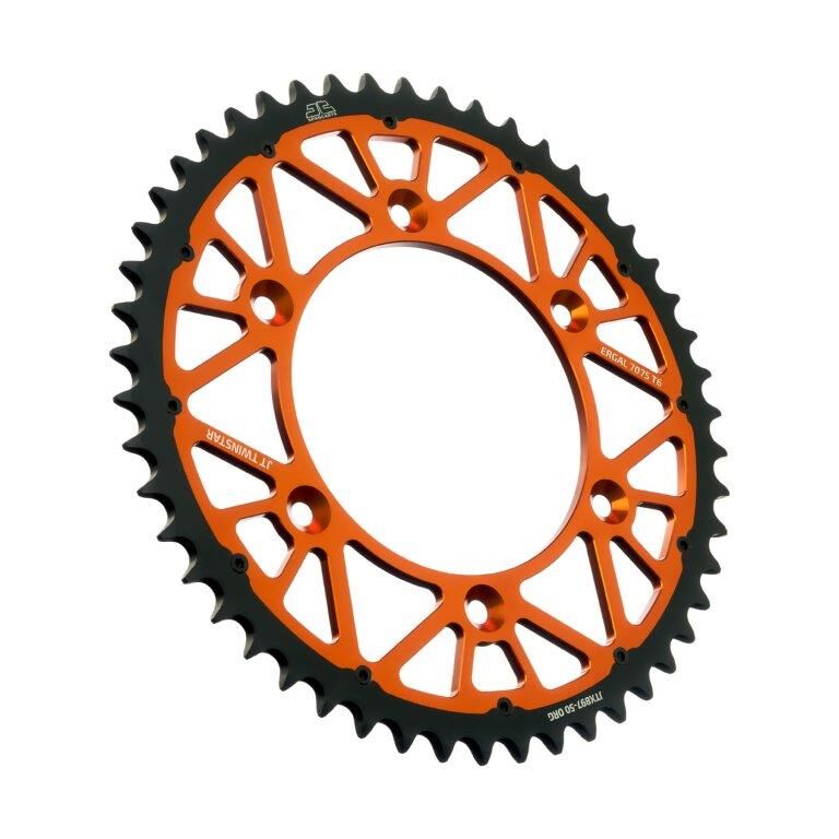 Twinstar Steel/Aluminum Hybrid Sprocket Black / Orange For KTM EXC 600 LC4 1988-1993 - 50T