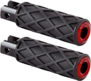 Diamond Foot Pegs Black / Red For Harley Davidson FLSB 1750 ABS 2018-2024 - 114 MM