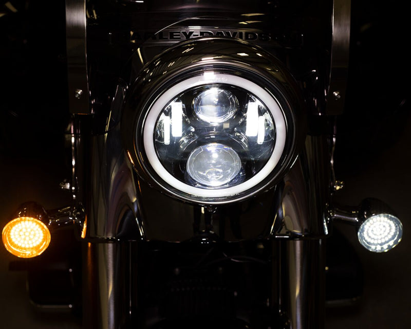 7" Halo Headlamp With Touring Adapter Black For Harley Davidson FLHR 1690 2014-2015