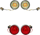 Complete Front & Rear Turn Signal Conversion Kit With Bullet Bezel Lenses Clear / Red For Harley Davidson FLD 1690 2012-2013
