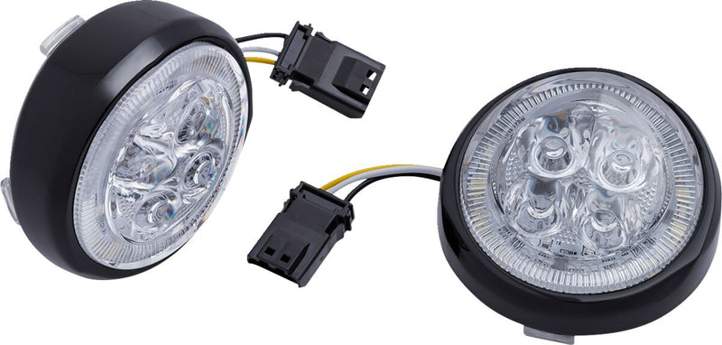 LED Fang Front Signal Light Inserts With Bezel For Harley Davidson FLD 1690 2012-2013