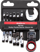 Stubby Flex Head Ratchet Combination Wrench Set Silver