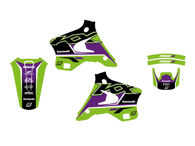 Dream 5 Graphic Kit Black / Blue / Green For Kawasaki KX 250 1994-1998