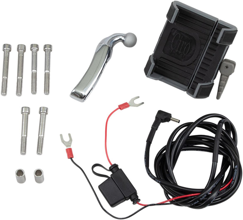 Smartphone/GPS Holder With Charger Black / Chrome For Indian CHALLENGER 108 ABS 2021-2022