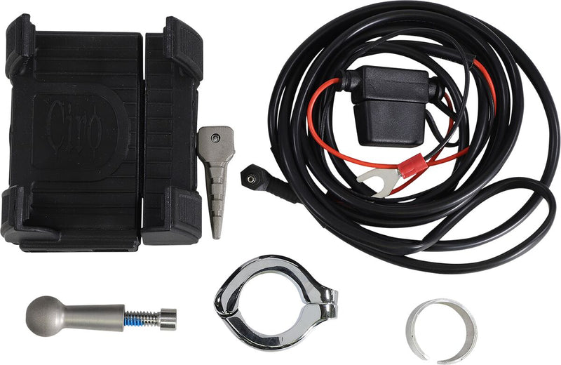 Smartphone/GPS Holder With Charger Black / Chrome - 22 MM - 26 MM