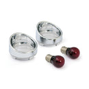 Turn Signal Lens Set With Visor Clear Lens Red Bulb For 00-23 H-D With Bullet Turn Signals