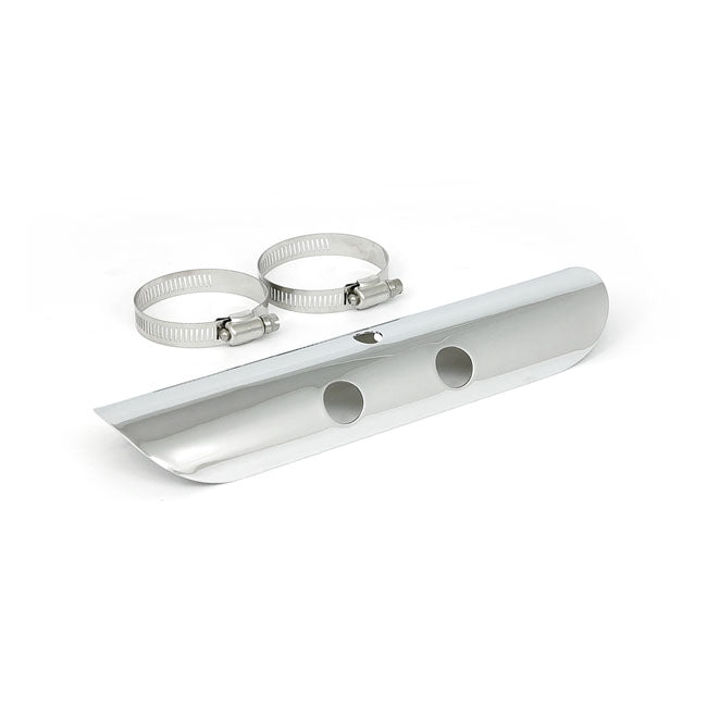Universal Bullet Hole Heat Shield 10 Inch Long Chrome For 2-1/4 Inch exhaust pipes