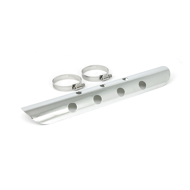 Universal Bullet Hole Heat Shield 14 Inch Long Chrome For 2-1/4 Inch exhaust pipes