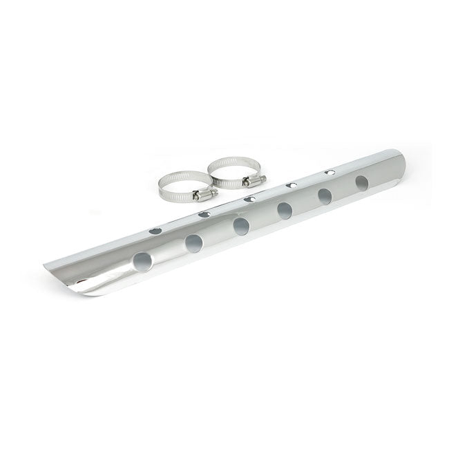 Universal Bullet Hole Heat Shield 18 Inch Long Chrome For 2-1/4 Inch exhaust pipes