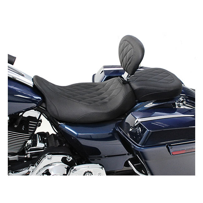 Wide Tripper Solo Seat Diamond With Rider Backrest Black For 08-21 Touring