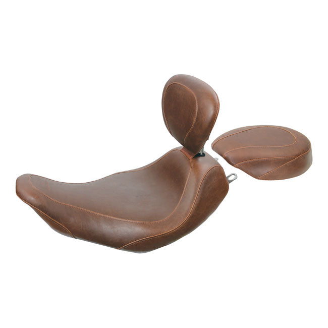 Wide Tripper Solo Seat With Rider Backrest Brown For 97-07 FLHR