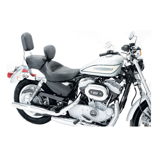 Wide Touring Solo Seat With Rider Backrest Black For 04-21 XL With 4.5 Gallon Fuel Tank