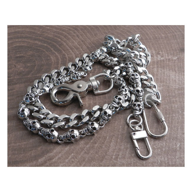 Pewter Skull & Cut Leash Double Wallet Chain