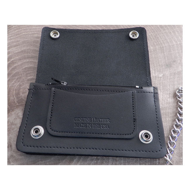 Black Leather Biker Chain Wallet With Buffalo Snaps