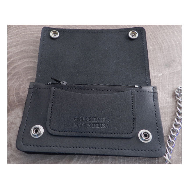 Black Leather Biker Chain Wallet With Zipper Change Compartment