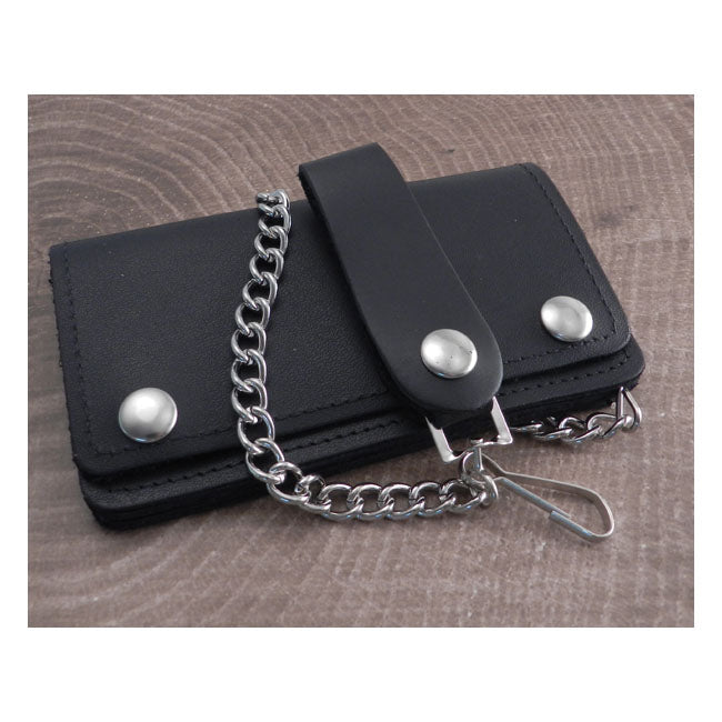 Black Leather Biker Chain Wallet With Zipper Change Compartment