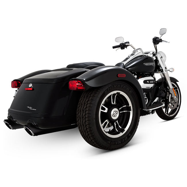 4" Twin Slash Round Slip-On Mufflers Black For 17-24 Flrt Freewheeler Trike. Requires Disabling 2Nd